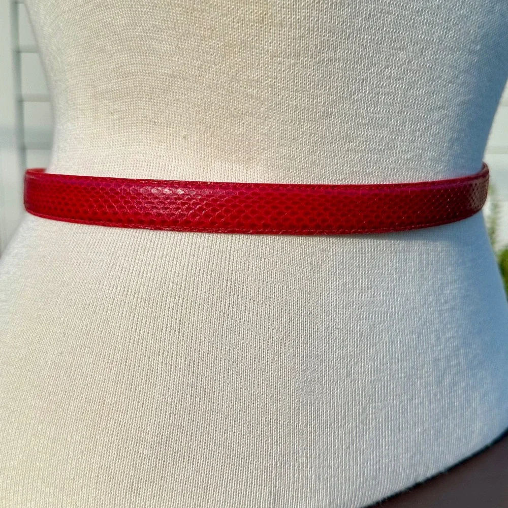 Milor Vtg Red Genuine Snakeskin Skinny Belt 2 tone Gold/Silver Buckle Size Small